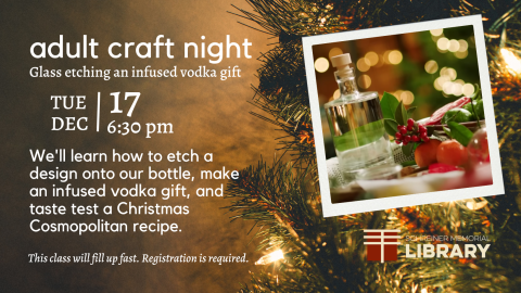 We'll learn how to etch a design onto our bottle, make an infused vodka gift, and taste test a Christmas Cosmopolitan recipe. 